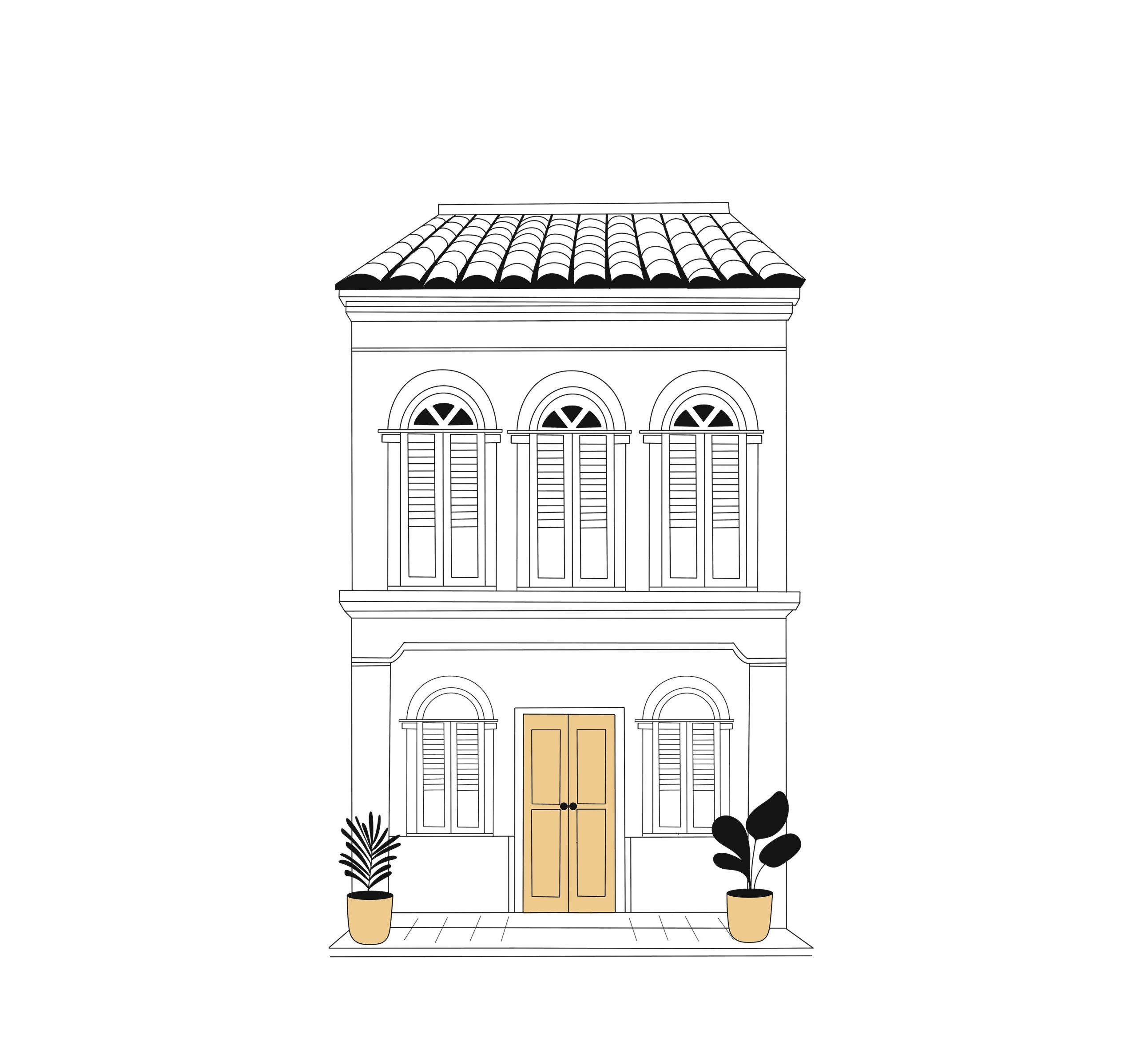 Shop house architectural illustration